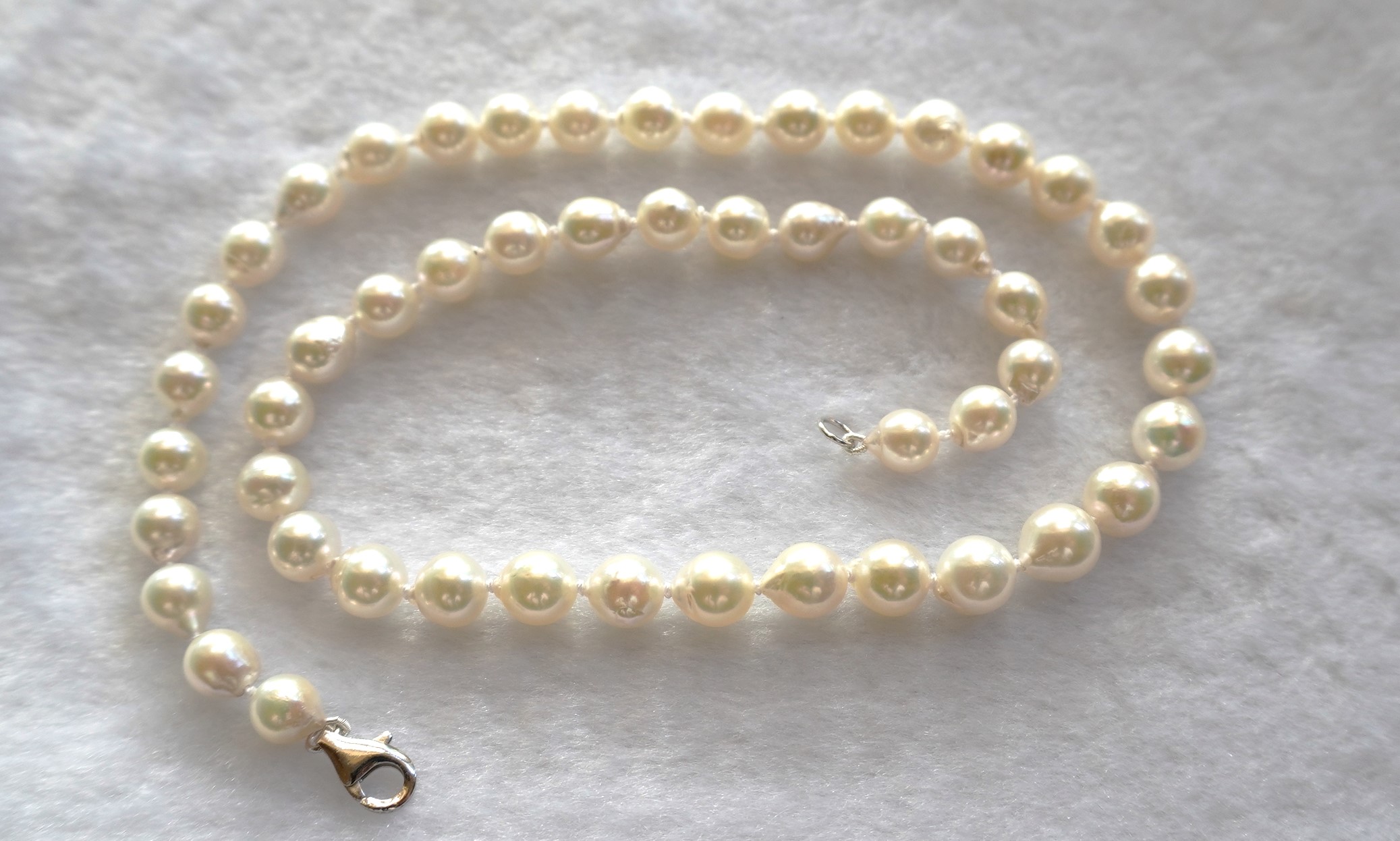 Japanese Akoya pearl necklace AA+ creamy white (ivory overtone) 8-8.5mm ...