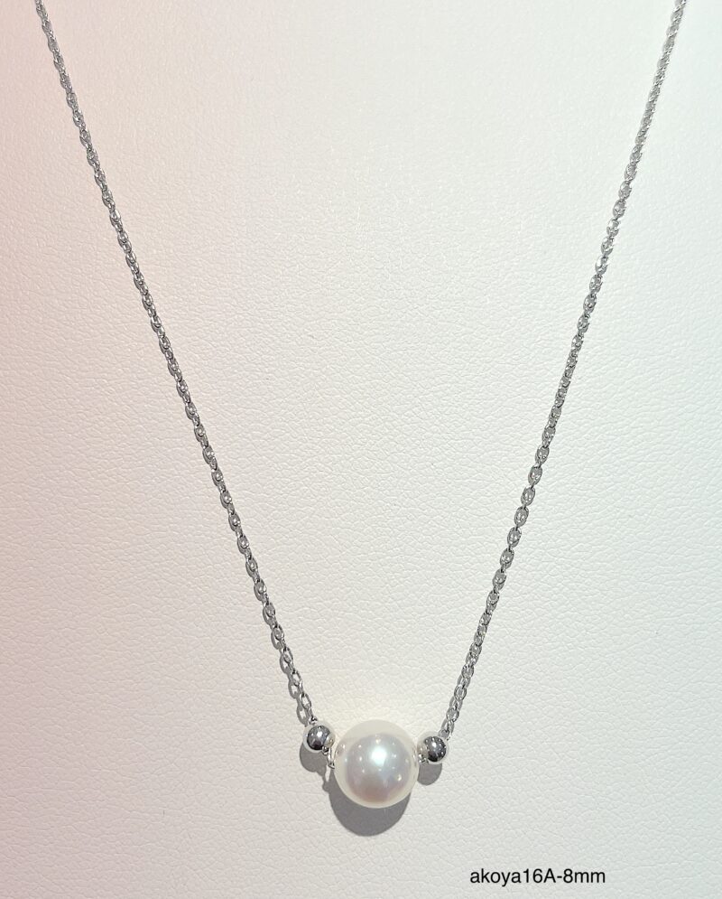 Japanese Akoya pearl necklace AA+ white 8mm lustrous on sterling silver ...