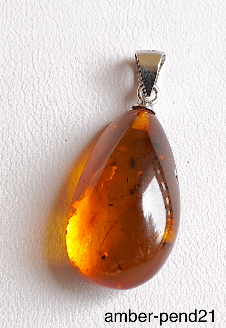 Amber Pendant Necklace / Solid Sterling Silver / Genuine Amber / Oval Cut /  Contemporary Victorian